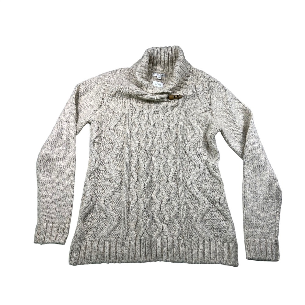 NWT Orvis Medium Cable Knit Cowl Neck Sweater Oatmeal Toggle Pullover‎